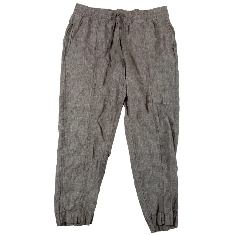 Athleta Retreat Womens Linen Pants Brown Marl Elastic Waist Size Large L